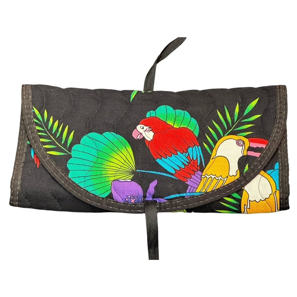 Handmade Quilted Travel Jewelry Roll With Tropical Parrot Design - Picture 1 of 4